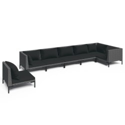 vidaXL Sofás de jardín 7 piezas y cojines ratán sintético gris oscuro