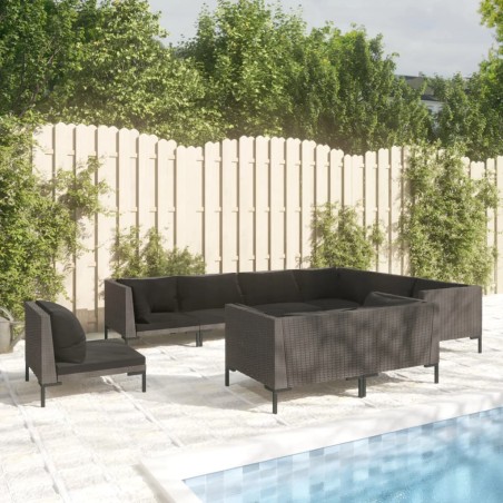 vidaXL Sofás de jardín 9 pzas y cojines ratán sintético gris oscuro