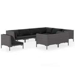 vidaXL Sofás de jardín 9 pzas y cojines ratán sintético gris oscuro