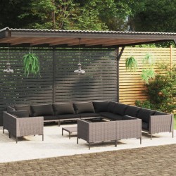 vidaXL Muebles de jardín 14 pzas y cojines ratán sintético gris oscuro
