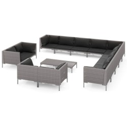 vidaXL Muebles de jardín 14 pzas y cojines ratán sintético gris oscuro