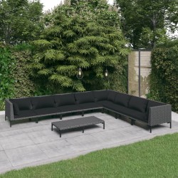vidaXL Sofás de jardín 9 pzas y cojines ratán sintético gris oscuro
