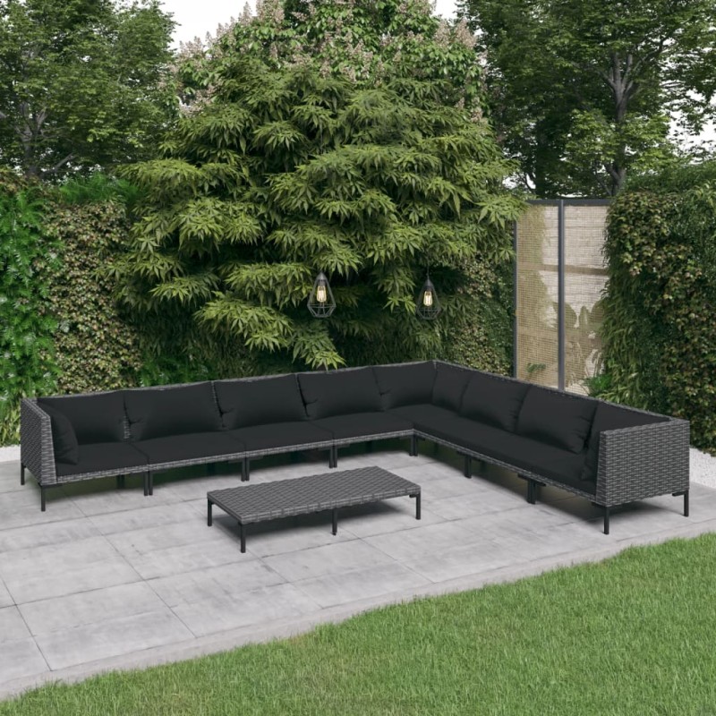 vidaXL Sofás de jardín 9 pzas y cojines ratán sintético gris oscuro vidaXL Sofás de jardín 9 pzas y cojines ratán sintético gris oscuro