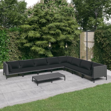 vidaXL Sofás de jardín 9 pzas y cojines ratán sintético gris oscuro