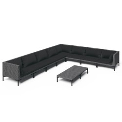 vidaXL Sofás de jardín 9 pzas y cojines ratán sintético gris oscuro