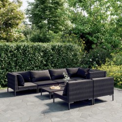 vidaXL Set sofás de jardín 8 pzas cojines ratán sintético gris oscuro