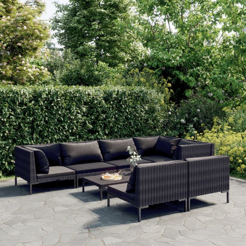 vidaXL Set sofás de jardín 8 pzas cojines ratán sintético gris oscuro vidaXL Set sofás de jardín 8 pzas cojines ratán sintético gris oscuro