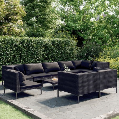 vidaXL Muebles de jardín 10 pzas y cojines ratán sintético gris oscuro