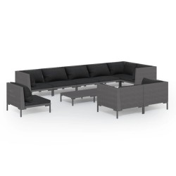 vidaXL Muebles de jardín 10 pzas y cojines ratán sintético gris oscuro