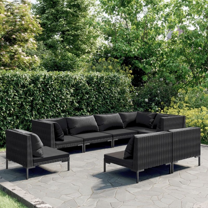 vidaXL Set sofás de jardín 8 pzas cojines ratán sintético gris oscuro