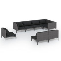 vidaXL Set sofás de jardín 8 pzas cojines ratán sintético gris oscuro