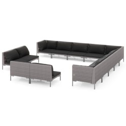 vidaXL Muebles de jardín 13 pzas y cojines ratán sintético gris oscuro