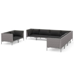vidaXL Sofás de jardín 9 pzas y cojines ratán sintético gris oscuro