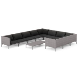 vidaXL Sofás de jardín 11 pzas y cojines ratán sintético gris oscuro