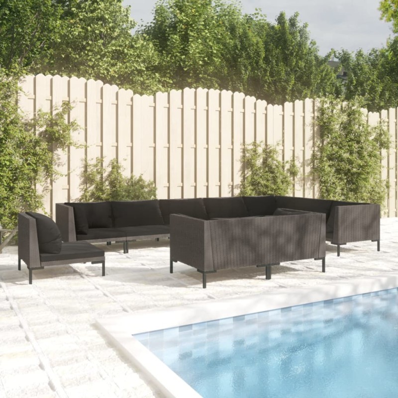 vidaXL Muebles de jardín 10 pzas y cojines ratán sintético gris oscuro vidaXL Muebles de jardín 10 pzas y cojines ratán sintético gris oscuro
