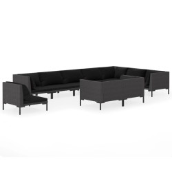 vidaXL Muebles de jardín 10 pzas y cojines ratán sintético gris oscuro