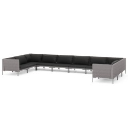 vidaXL Muebles de jardín 10 pzas y cojines ratán sintético gris oscuro