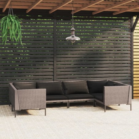 vidaXL Sofás de jardín 6 piezas y cojines ratán sintético gris oscuro