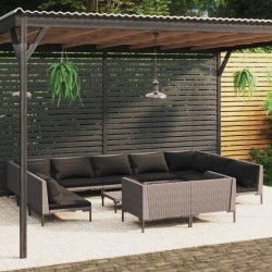 vidaXL Sofás de jardín 12 pzas cojines ratán sintético gris oscuro