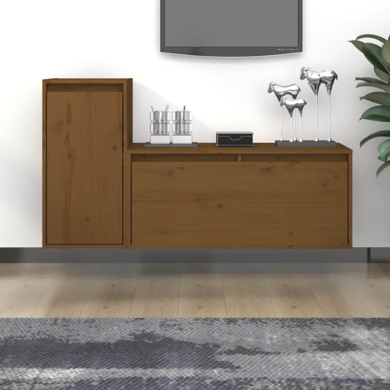 vidaXL Muebles para TV 2 piezas madera maciza de pino marrón miel