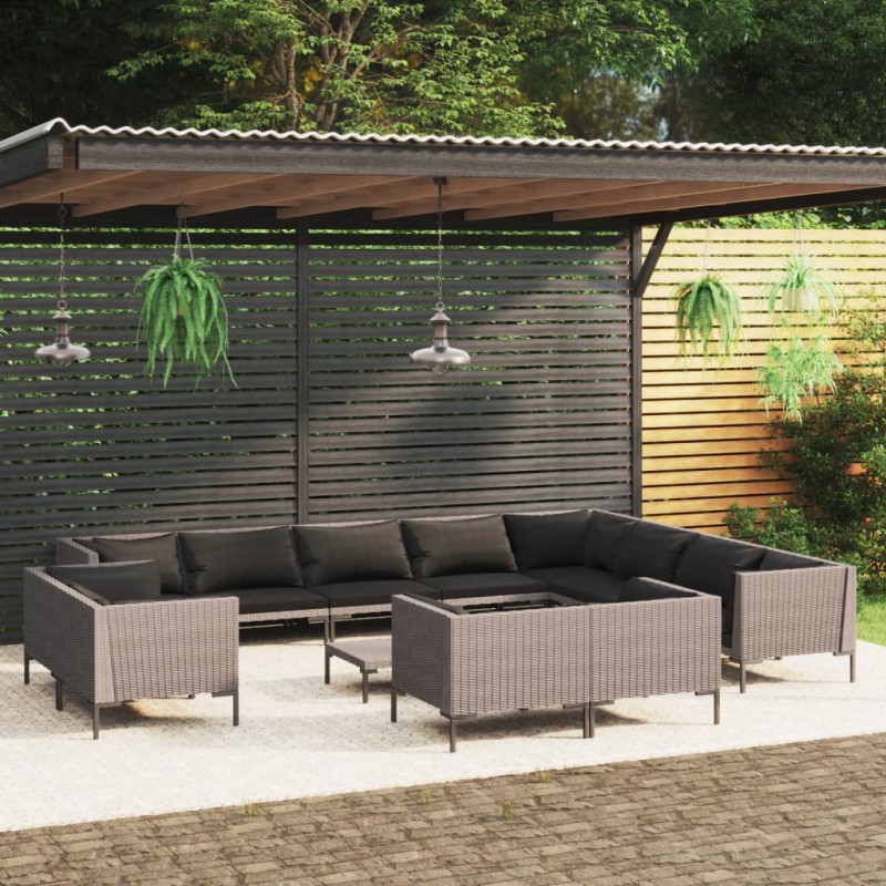 vidaXL Muebles de jardín 13 pzas y cojines ratán sintético gris oscuro