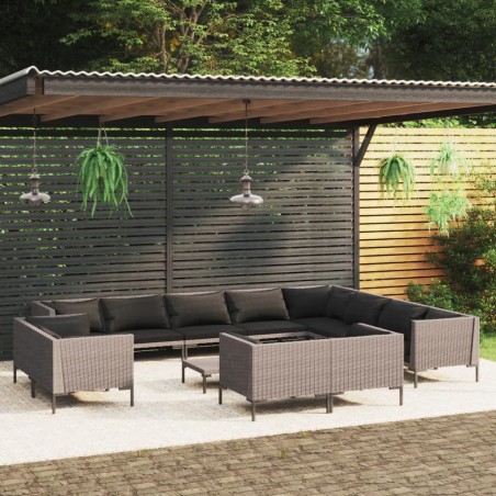 vidaXL Muebles de jardín 13 pzas y cojines ratán sintético gris oscuro