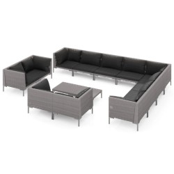 vidaXL Muebles de jardín 13 pzas y cojines ratán sintético gris oscuro