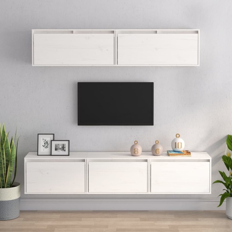 vidaXL Muebles para TV 5 piezas madera maciza de pino blanco vidaXL Muebles para TV 5 piezas madera maciza de pino blanco