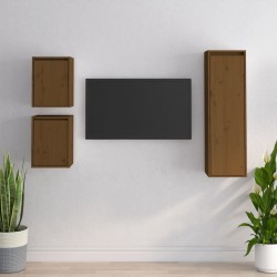 vidaXL Muebles para TV 3 piezas madera maciza de pino marrón miel