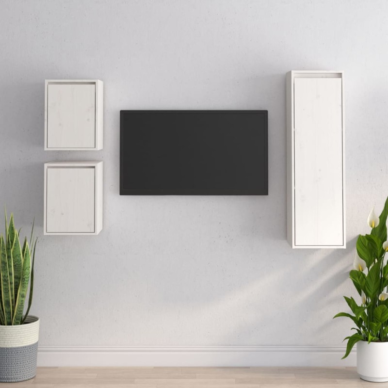 vidaXL Muebles para TV 3 piezas madera maciza de pino blanco vidaXL Muebles para TV 3 piezas madera maciza de pino blanco
