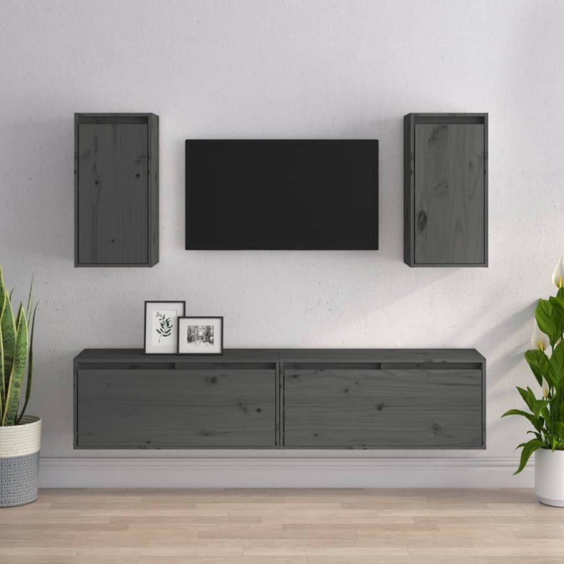 vidaXL Muebles para TV 4 piezas madera maciza de pino gris vidaXL Muebles para TV 4 piezas madera maciza de pino gris