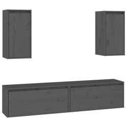 vidaXL Muebles para TV 4 piezas madera maciza de pino gris