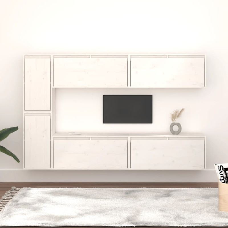 vidaXL Muebles para TV 6 piezas madera maciza de pino blanco vidaXL Muebles para TV 6 piezas madera maciza de pino blanco