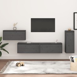 vidaXL Muebles para TV 4 piezas madera maciza de pino gris
