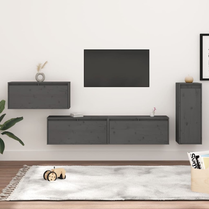 vidaXL Muebles para TV 4 piezas madera maciza de pino gris vidaXL Muebles para TV 4 piezas madera maciza de pino gris