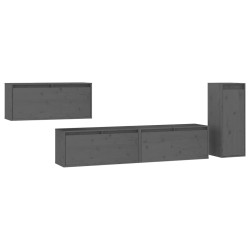 vidaXL Muebles para TV 4 piezas madera maciza de pino gris
