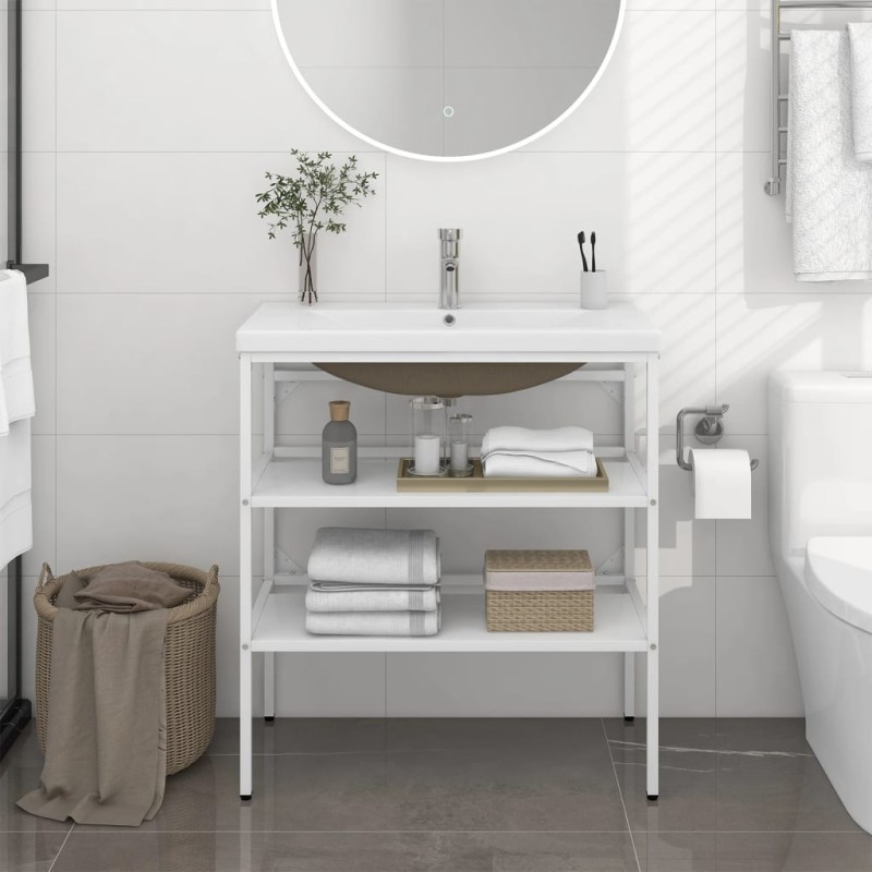 vidaXL Estructura de baño con lavabo incorporado hierro blanco vidaXL Estructura de baño con lavabo incorporado hierro blanco