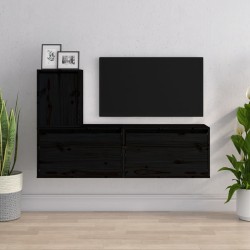 vidaXL Muebles para TV 3 piezas madera maciza de pino negro