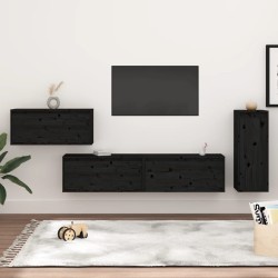 vidaXL Muebles para TV 4 piezas madera maciza de pino negro
