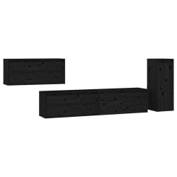 vidaXL Muebles para TV 4 piezas madera maciza de pino negro