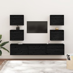 vidaXL Muebles para TV 7 piezas madera maciza de pino negro
