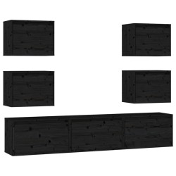 vidaXL Muebles para TV 7 piezas madera maciza de pino negro