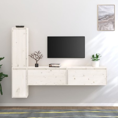 vidaXL Muebles para TV 4 piezas madera maciza de pino blanco