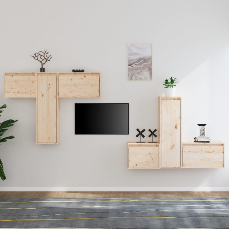 vidaXL Muebles para TV 6 piezas madera maciza de pino vidaXL Muebles para TV 6 piezas madera maciza de pino