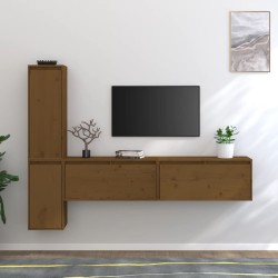 vidaXL Muebles para TV 4 piezas madera maciza de pino marrón miel