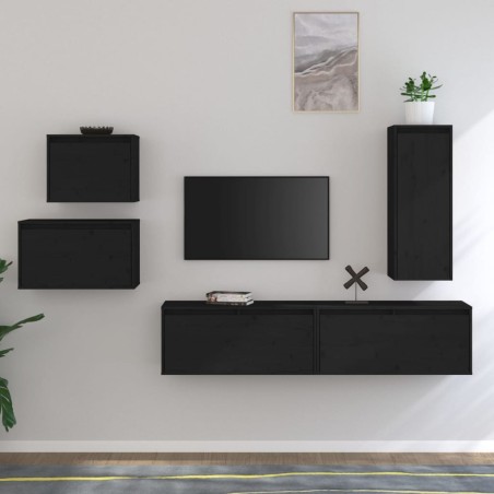 vidaXL Muebles para TV 5 piezas madera maciza de pino negro