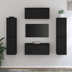 vidaXL Muebles para TV 6 piezas madera maciza de pino negro