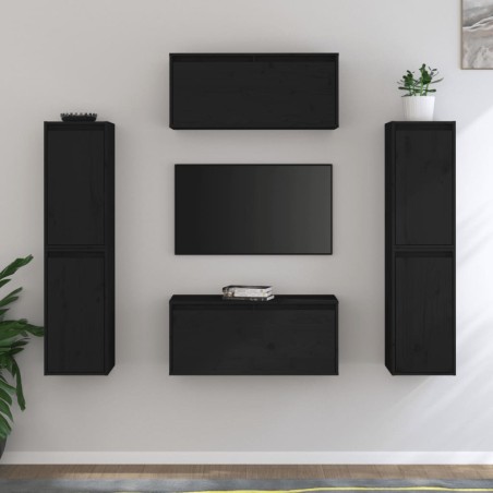 vidaXL Muebles para TV 6 piezas madera maciza de pino negro