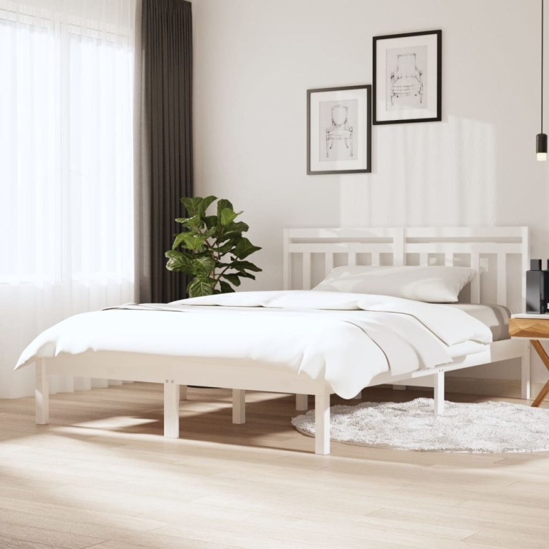 vidaXL Estructura de cama de madera maciza de pino blanco 140x200 cm vidaXL Estructura de cama de madera maciza de pino blanco 140x200 cm