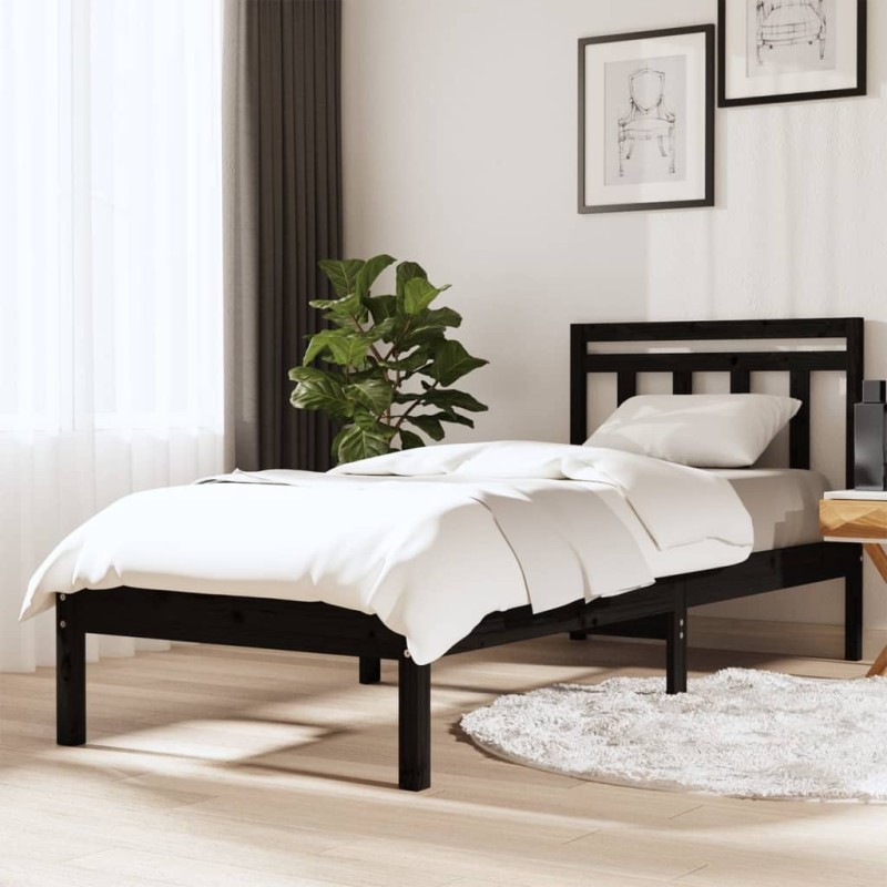 vidaXL Estructura de cama de madera maciza de pino negro 90x200 cm vidaXL Estructura de cama de madera maciza de pino negro 90x200 cm
